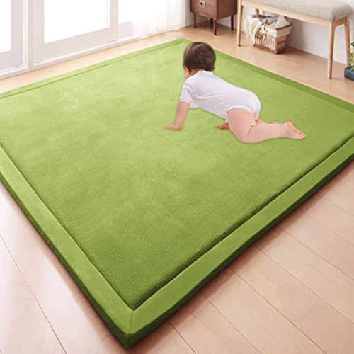 GGoty Großer Teppich, Korallen-Samt, Baby-Spielmatte, dick für Kinderzimmer, Arbeitszimmer, Küche, Kinderzimmer, Krabbelmatte für Babys, rutschfeste Yogamatte (150 x 200 x 2 cm, grün) von GGoty