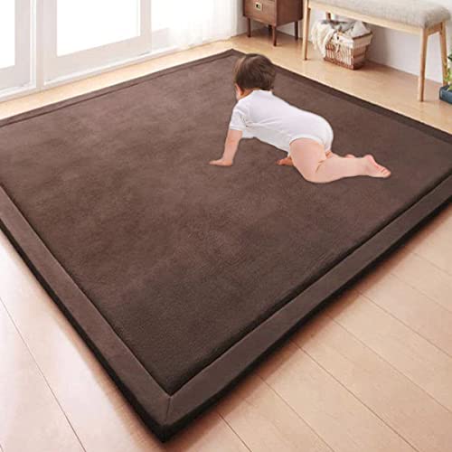 GGoty Großer Teppich, Korallensamt, Baby-Spielmatte, dick, für Kinder, Arbeitszimmer, Küche, Kinderzimmer, Krabbelmatte für Babys, rutschfeste Yogamatte (120 x 150 x 2 cm, braun) von GGoty