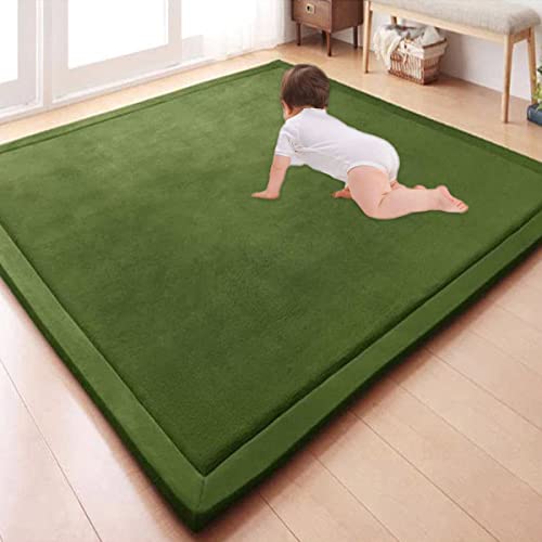 Großer Teppich, Korallensamt, Baby-Spielmatte, dick, für Kinder, Arbeitszimmer, Küche, Kinderzimmer, Krabbelmatte für Babys, rutschfeste Yogamatte (150 x 150 x 2 cm, dunkelgrün) von GGoty