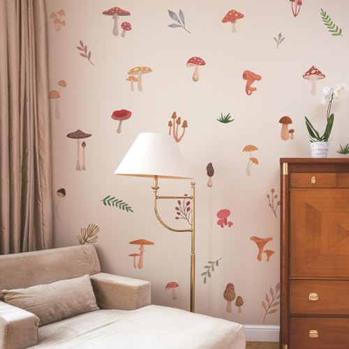 GHELKUC Boho Pilz Wandaufkleber,Wandsticker Wald Blumen Wandtattoo für Kinderzimmer Babyzimmer Mädchen Schlafzimmer von GHELKUC