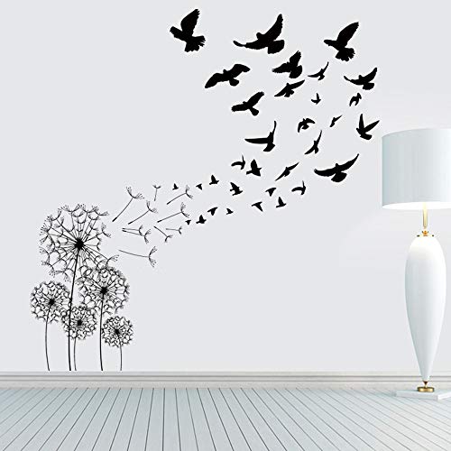 GHELKUC Pusteblume Wandtattoo,Schwarze Vögel Fliegen im Wind Wandaufkleber Löwenzahn Entfernbarer Wandsticker DIY Wohnzimmer Schlafzimmer Vorraum Flur Fenster von GHELKUC