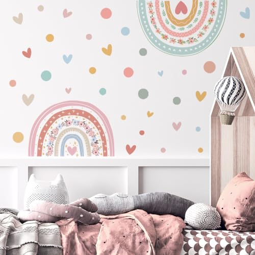 GHELKUC Regenbogen Boho Wandsticker Herzen Wandaufkleber,Regenbogen Wandtattoo für Schlafzimmer Kinderzimmer Babyzimmer Wanddeko von GHELKUC