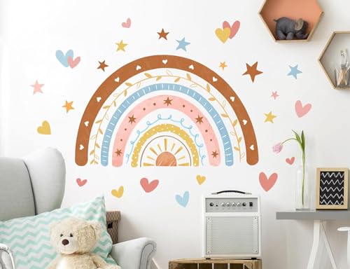 Regenbogen Wandsticker Herzen Wandtattoo,Groß Regenbogen Wandaufkleber mit Kinderzimmer,Babyzimmer Deko Selbstklebend Sticker von GHELKUC