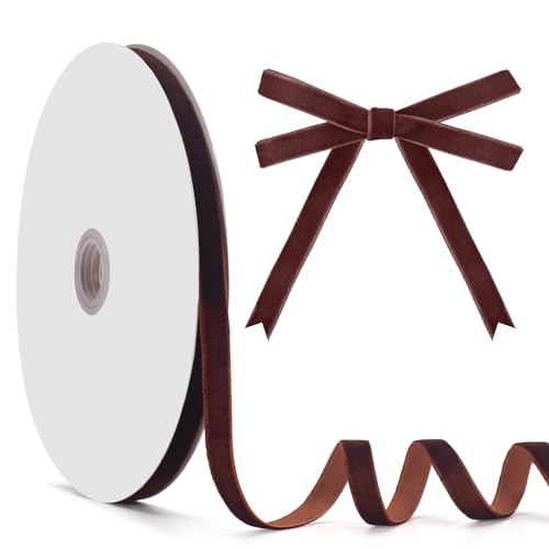 GHGMAO Braunes Samtband, einseitig, 0,9 cm x 22,7 m, braunes Band für Geschenkverpackungen, Weihnachtsbaumschmuck, Heimdekoration, Schleifenherstellung von GHGMAO