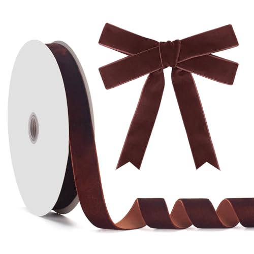 GHGMAO Braunes Samtband, einseitig, 2,5 cm x 22,7 m, braunes Band für Geschenkverpackungen, Weihnachtsbaumschmuck, Heimdekoration, Schleifenherstellung von GHGMAO