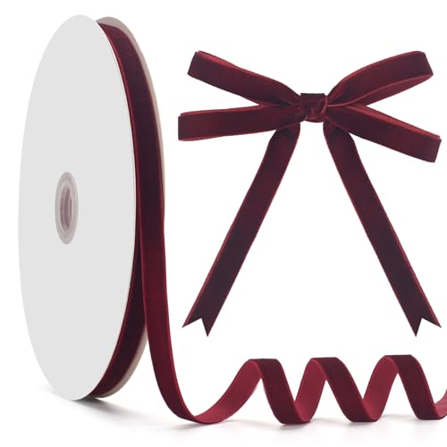 GHGMAO Burgunderrotes Samtband, einseitig, 0,9 cm x 22,7 m, Burgunderrotes Band für Geschenkverpackungen, Weihnachtsbaumschmuck, Heimdekoration, Schleifenherstellung von GHGMAO