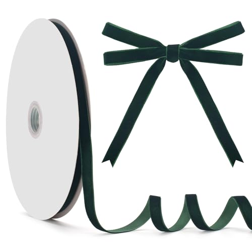 GHGMAO Dunkelgrünes Samtband, einseitig, 0,9 cm x 22,7 m, grünes Band für Geschenkverpackungen, Weihnachtsbaumschmuck, Heimdekoration, Schleifenherstellung von GHGMAO