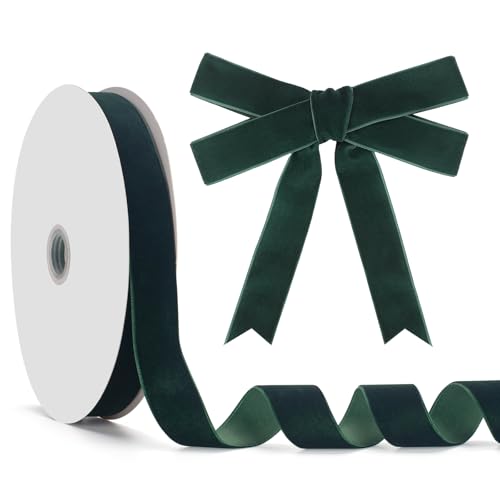 GHGMAO Dunkelgrünes Samtband, einseitig, 2,5 cm x 22,7 m, grünes Band für Geschenkverpackungen, Weihnachtsbaumschmuck, Heimdekoration, Schleifenherstellung von GHGMAO