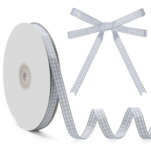 GHGMAO Gingham-Band, grau und weiß, kariert, 0,95 cm x 45,7 m, graues Büffelkariertes Band für Geschenkverpackungen, Haarschleifen, Picknick, Handwerk, DIY-Zubehör von GHGMAO