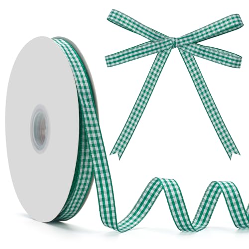 GHGMAO Gingham-Band, grünes und weißes kariertes Band, 0,95 cm x 45,7 m, grünes Büffelkariertes Band für Geschenkverpackungen, Haarschleifen, Picknick, Handwerk, DIY-Zubehör von GHGMAO