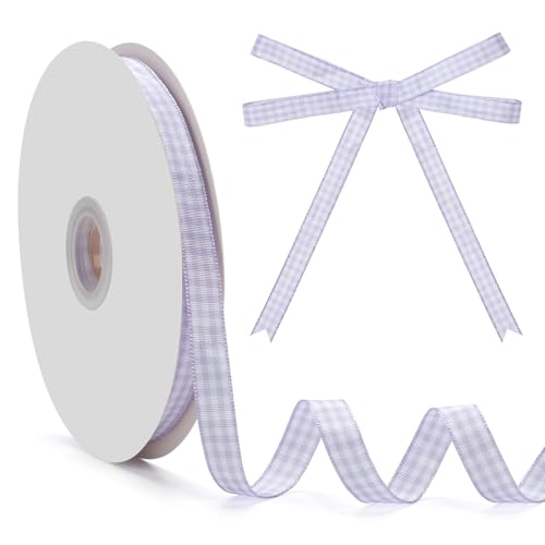 GHGMAO Gingham-Band, hellviolett und weiß, kariert, 0,95 cm x 45,7 m, violettes Büffelkariertes Band für Geschenkverpackungen, Haarschleifen, Picknick, Handwerk, DIY-Zubehör von GHGMAO