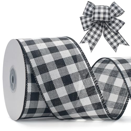 GHGMAO Gingham-Band, kariert, kariert, für Geschenkverpackungen, Basteln, Schleifen, Kranz, Weihnachtsbaumschmuck, Outdoor-Dekoration, Schwarz und Weiß, 6,4 cm x 9,1 m von GHGMAO