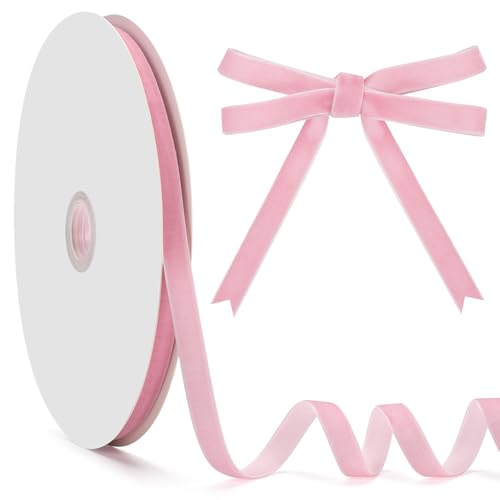 GHGMAO Pinkes Samtband, einseitig, 0,9 cm x 22,7 m, rosa Band für Geschenkverpackungen, Weihnachtsbaumschmuck, Heimdekoration, Schleifenherstellung von GHGMAO