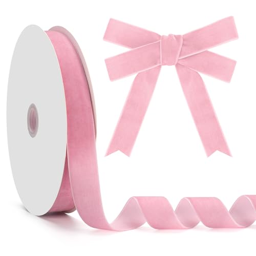 GHGMAO Pinkes Samtband, einseitig, 2,5 cm x 22,7 m, rosa Band für Geschenkverpackungen, Weihnachtsbaumschmuck, Heimdekoration, Schleifenherstellung von GHGMAO