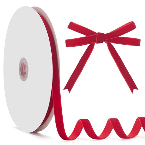 GHGMAO Rotes Samtband, einseitig, 0,9 cm x 22,7 m, rotes Band für Geschenkverpackungen, Weihnachtsbaumschmuck, Heimdekoration, Schleifenherstellung von GHGMAO