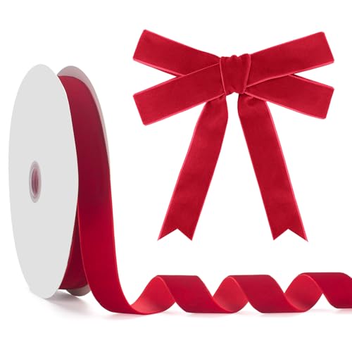 GHGMAO Rotes Samtband, einseitig, 2,5 cm x 22,7 m, rotes Band für Geschenkverpackungen, Weihnachtsbaumschmuck, Heimdekoration, Schleifenherstellung von GHGMAO