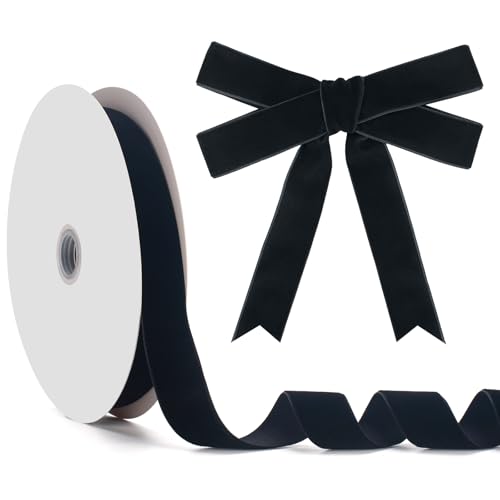 GHGMAO Schwarzes Samtband, einseitig, 2,5 cm x 22,7 m, schwarzes Band für Geschenkverpackungen, Weihnachtsbaumschmuck, Heimdekoration, Schleifenherstellung von GHGMAO