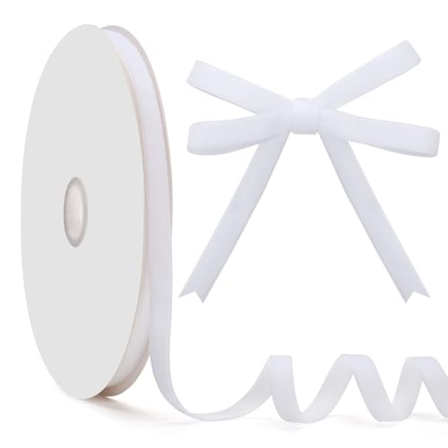 GHGMAO Weißes Samtband, einseitig, 0,9 cm x 22,7 m, weißes Band für Geschenkverpackungen, Weihnachtsbaumschmuck, Heimdekoration, Schleifenherstellung von GHGMAO