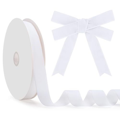 GHGMAO Weißes Samtband, einseitig, 2,5 cm x 22,7 m, weißes Band für Geschenkverpackungen, Weihnachtsbaumschmuck, Heimdekoration, Schleifenherstellung von GHGMAO