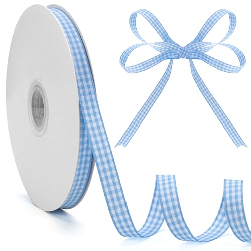 Gingham-Band, blau und weiß, kariert, 0,95 cm x 45,7 m pro Rolle, 100 % Polyester, blaues Büffelkariertes Band für Geschenkverpackungen, Haarschleifen, Picknick, Handwerk, DIY-Zubehör von GHGMAO