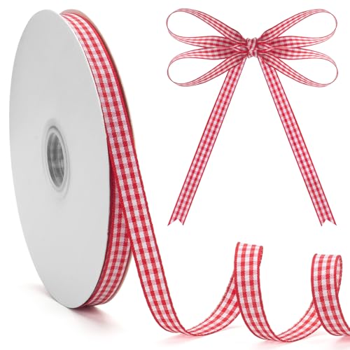 Gingham-Band, rot und weiß kariertes Band, 0,95 cm x 45,7 m pro Rolle, 100 % Polyester, rotes Büffelkariertes Band für Geschenkverpackungen, Haarschleifen, Picknick, Handwerk, DIY-Zubehör von GHGMAO