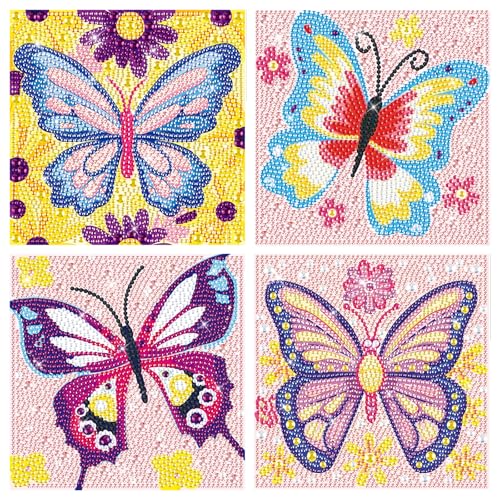 4er Set 5D Diamond Painting Kinder Schmetterling Full Diamant Painting Bilder Kinder, DIY Diamant Art Mosaikherstellung Basteln Mädchen Junge 6 7 8 9 10 11 12 Jahre, Geschenk Kinder Ab 6 Jahre 15x15cm von GHHKUD