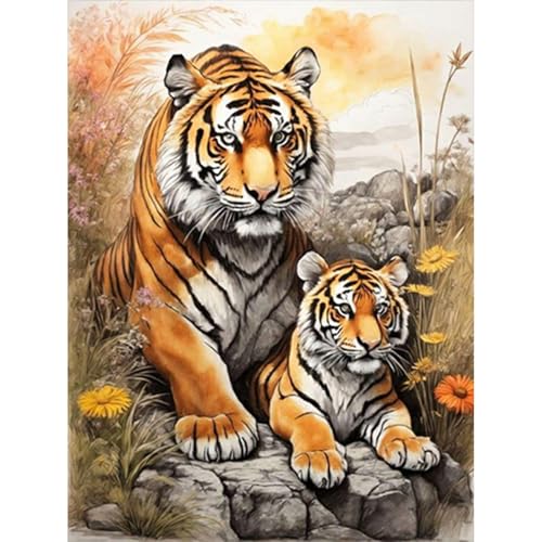 GHHKUD 5D Diamond Painting für Erwachsene, Tiger Tiere DIY Diamant Painting Bilder für Erwachsene Anfänger, Diamond Painting Set, Full Drill Diamant Malerei für Haus Dekoration 30x40 cm von GHHKUD