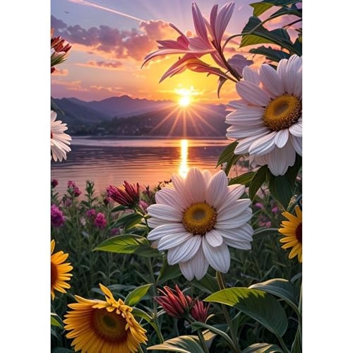 GHHKUD Blumen Diamond Painting für Erwachsene, 5D DIY Sonnenuntergang Diamant Painting Bilder für Erwachsene Anfänger, Diamond Art Painting Set, Full Drill Diamant Malerei für Dekoration 30x40 cm von GHHKUD