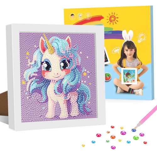 GHHKUD Diamond Painting Kinder mit Rahmen, 5D DIY Diamant Malerei Set, Einhorn Diamant Painting Bilder Kinder mit Geschenkbox, Diamanten Painting Arts Craft für Kinder von 8-12 Jahren(18x18cm) von GHHKUD