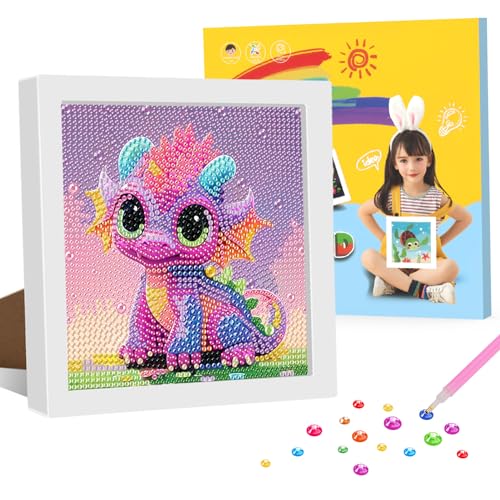 GHHKUD Diamond Painting Kinder mit Rahmen, 5D DIY Dinosaurier Diamant Malerei Set, Diamant Painting Bilder Kinder mit Geschenkbox, Diamanten Painting Arts Craft für Kinder von 8-12 Jahren(18x18cm) von GHHKUD