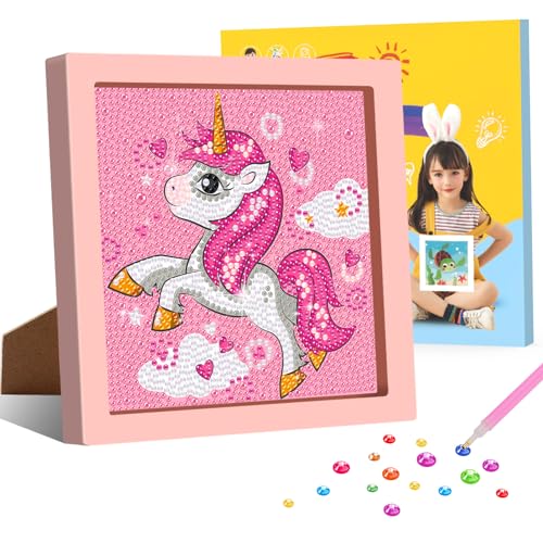 GHHKUD Diamond Painting Kinder mit Rahmen, 5D DIY Einhorn Diamant Malerei Set, Diamant Painting Bilder Kinder mit Geschenkbox, Diamanten Painting Arts Craft für Kinder von 8-12 Jahren(18x18cm) von GHHKUD