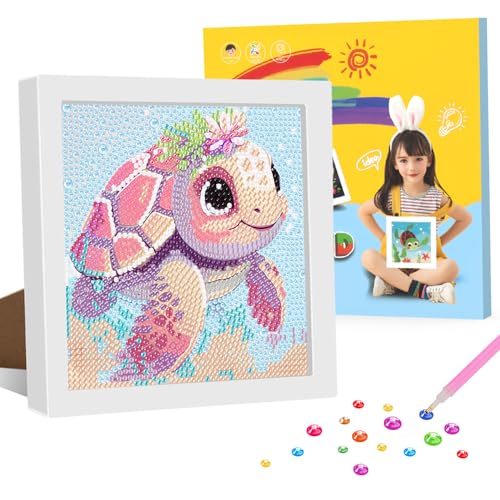 GHHKUD Diamond Painting Kinder mit Rahmen, 5D DIY Schildkröte Diamant Malerei Set, Diamant Painting Bilder Kinder mit Geschenkbox, Diamanten Painting Arts Craft für Kinder von 8-12 Jahren(18x18cm) von GHHKUD