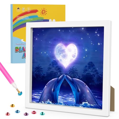 GHHKUD Diamond Painting Kinder mit Rahmen 5D Delfin Diamant Painting Bilder Kinder-Diamond Painting Set-Diamanten Painting für Kinder und Mädchen Erwachsene-Diamant Bilder für Home Decor 18x18cm von GHHKUD