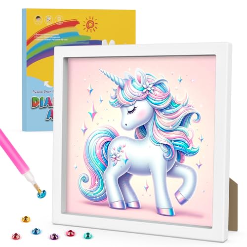 GHHKUD Diamond Painting Kinder mit Rahmen-Einhorn Diamant Painting Bilder Kinder-Diamanten Painting für Kinder Diamond Painting Mädchen Set von 8-12 Jahren-Diamant Painting mit Geschenkbox-18x18cm von GHHKUD