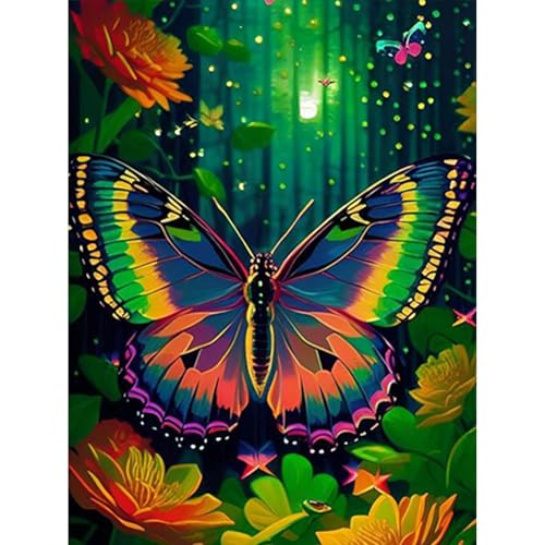 GHHKUD Diamond Painting für Erwachsene, Schmetterling Blume 5D DIY Diamant Painting Bilder für Erwachsene Anfänger, Diamond Painting Set, Full Drill Diamant Malerei für Haus Dekoration 30x40 cm von GHHKUD