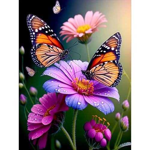 GHHKUD Diamond Painting für Erwachsene, Schmetterling Blume 5D DIY Diamant Painting Bilder für Erwachsene Anfänger, Diamond Painting Set, Full Drill Diamant Malerei für Haus Dekoration 30x40 cm von GHHKUD