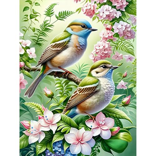 GHHKUD Diamond Painting für Erwachsene, Vogel und Blume 5D DIY Diamant Painting Bilder für Erwachsene Anfänger, Diamond Painting Set, Full Drill Diamant Malerei für Haus Dekoration 30x40 cm von GHHKUD