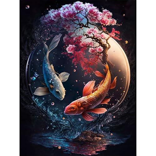 GHHKUD Diamond Painting für Erwachsene, Yin Yang Fisch 5D DIY Diamant Painting Bilder für Erwachsene Anfänger, Diamond Painting Set, Full Drill Diamant Malerei für Haus Dekoration 30x40 cm von GHHKUD