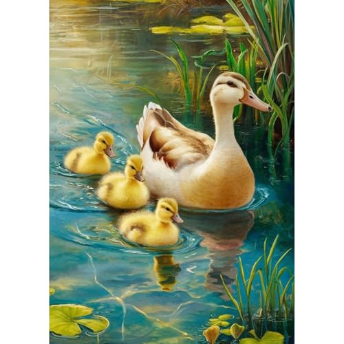 GHHKUD Enten Tiere Diamond Painting für Erwachsene, 5D DIY Diamant Painting Bilder für Erwachsene Anfänger, Diamond Art Painting Set, Full Drill Diamant Malerei für Haus Dekoration 30x40 cm von GHHKUD