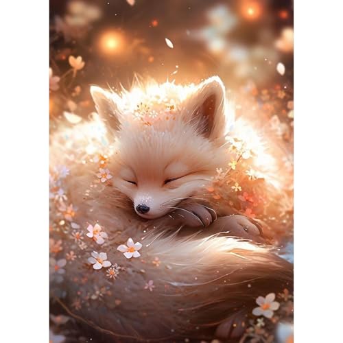 GHHKUD Fuchs Blumen Diamond Painting für Erwachsene, 5D DIY Diamant Painting Bilder für Erwachsene Anfänger, Diamond Art Painting Set, Full Drill Diamant Malerei für Haus Dekoration 30x40 cm von GHHKUD