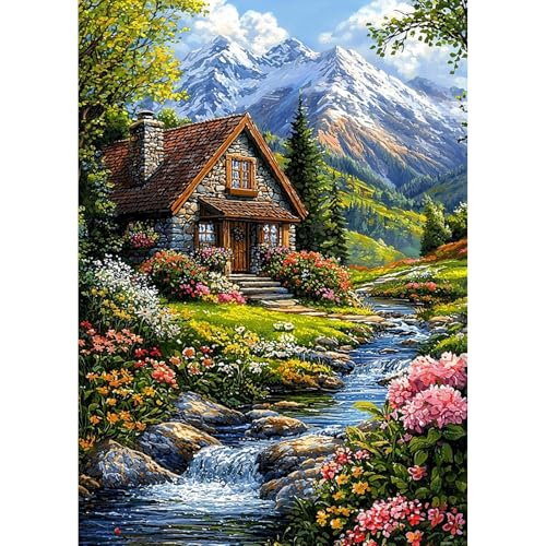 GHHKUD Haus Landschaften Diamond Painting für Erwachsene, 5D DIY Diamant Painting Bilder für Erwachsene Anfänger, Diamond Art Painting Set, Full Drill Diamant Malerei für Dekoration 30x40 cm von GHHKUD