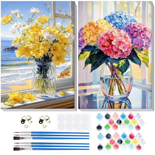 GHHKUD Malen Nach Zahlen Erwachsene, 2 Stück Blumen Malen Nach Zahlen Mit Rahmen, DIY Handgemalt Ölgemälde Kit für Anfänger Mit Holzstaffelei und Acrylfarbe Malen nach Zahlen-20X30cm GHHKUD Malen Nach Zahlen Erwachsene, 2 Stück Blumen Malen Nach Zahlen Mit Rahmen, DIY Handgemalt Ölgemälde Kit für Anfänger Mit Holzstaffelei und Acrylfarbe Malen nach Zahlen-20X30cm von GHHKUD