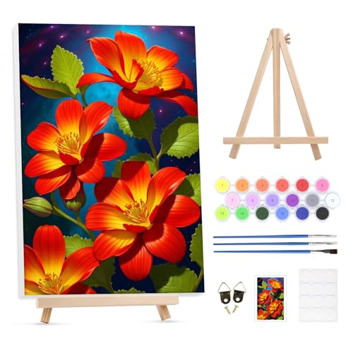 GHHKUD Malen Nach Zahlen Erwachsene, DIY Handgemalt Ölgemälde Kit für Anfänger und Erwachsene Mit Rahmen & Holzstaffelei und Acrylfarbe Blumen Malen nach Zahlen Als Geschenk-20X30cm von GHHKUD