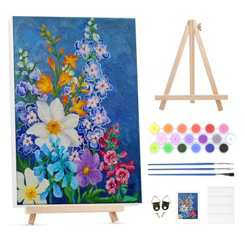 GHHKUD Malen Nach Zahlen Erwachsene Blumen, DIY Handgemalt Ölgemälde Kit für Anfänger und Erwachsene Mit Holzrahmen&Holzstaffelei und Acrylfarbe Malen nach Zahlen für Kinder ab 7 Jahren-30 X 40cm von GHHKUD