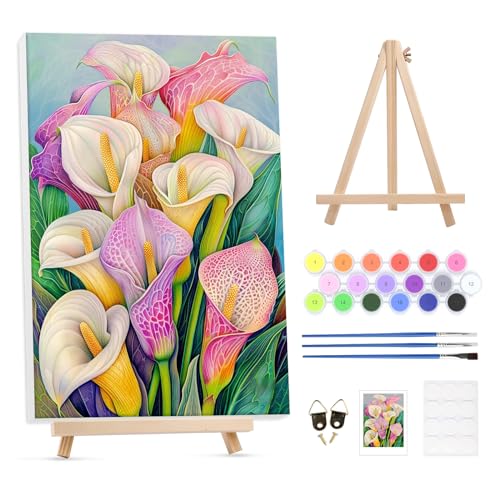 GHHKUD Malen Nach Zahlen Erwachsene Blumen, DIY Handgemalt Ölgemälde Kit für Anfänger und Erwachsene Mit Holzrahmen&Holzstaffelei und Acrylfarbe Malen nach Zahlen für Kinder ab 7 Jahren 30 X 40cm von GHHKUD