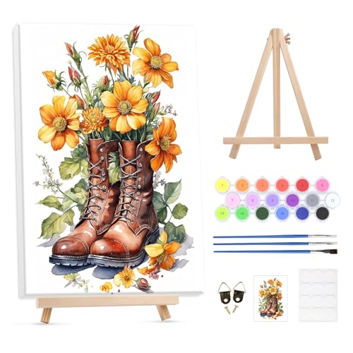 GHHKUD Malen Nach Zahlen Erwachsene Blumen, DIY Handgemalt Ölgemälde Kit für Anfänger und Erwachsene Mit Rahmen & Holzstaffelei und Acrylfarbe Flower Malen nach Zahlen Als Geschenk-30X40cm von GHHKUD