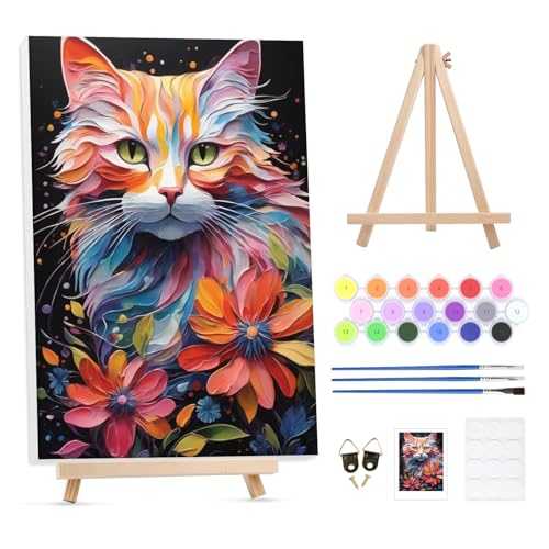 GHHKUD Malen Nach Zahlen Erwachsene Tiere Katze, DIY Handgemalt Ölgemälde Kit für Anfänger und Erwachsene Mit Holzrahmen Knitterfreie Leinwand&Holzstaffelei und Acrylfarbe Malen nach Zahlen-30 X 40cm von GHHKUD