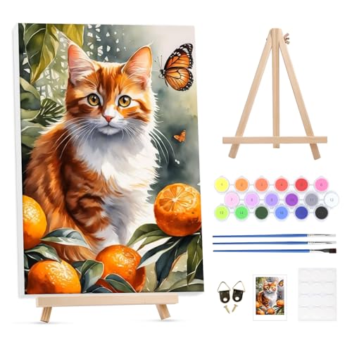 GHHKUD Malen Nach Zahlen Erwachsene Tiere Katze, Handgemalt Ölgemälde Kit für Anfänger und Erwachsene Mit Holzrahmen Knitterfreie Leinwand&Holzstaffelei und Acrylfarbe Malen nach Zahlen-30 X 40cm von GHHKUD