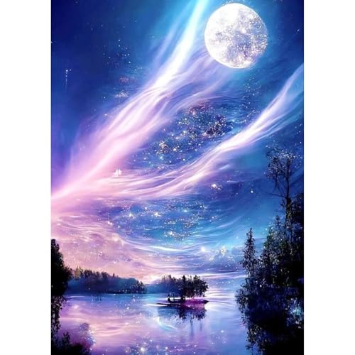 GHHKUD Mond Aurora Diamond Painting für Erwachsene, 5D DIY Diamant Painting Bilder für Erwachsene Anfänger, Diamond Art Painting Set, Full Drill Diamant Malerei für Dekoration 30x40 cm von GHHKUD