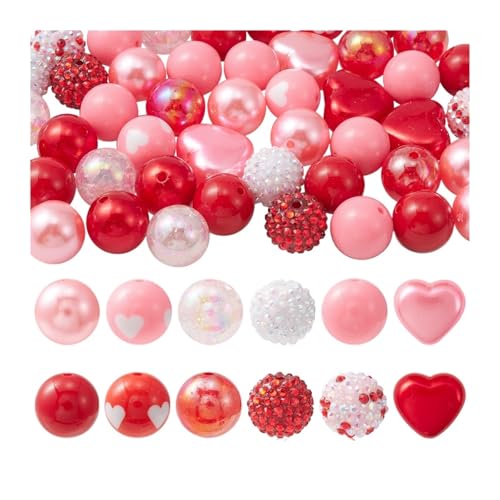 GHHZML Schmuckherstellungs-Set für Erwachsene 50 Stück 20 mm rosa & rot & grün Kaugummiperlen Herzperlen for DIY Schmuckherstellung Zubehör(Pink) von GHHZML